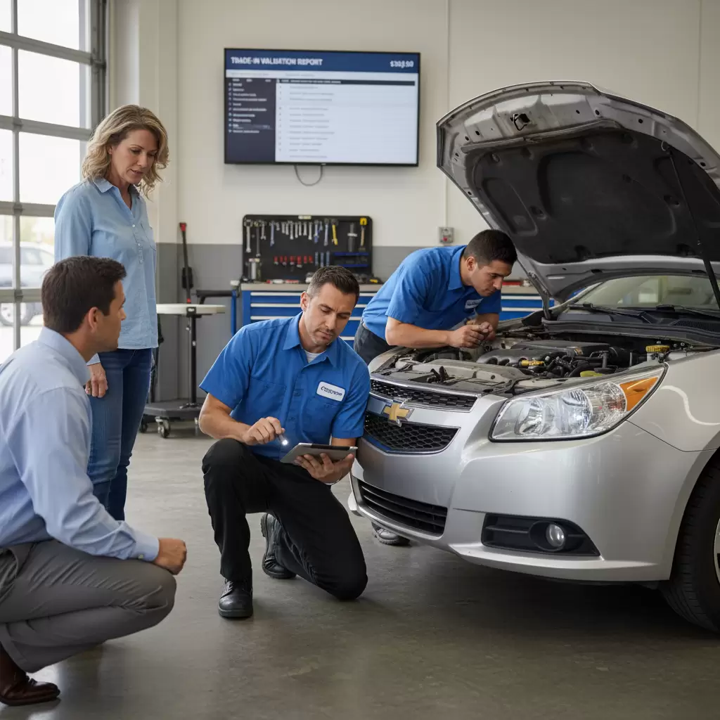 gemini_image_1767115208-1 Chuyên viên kỹ thuật đang kiểm tra chi tiết 160 điểm của xe cũ để định giá