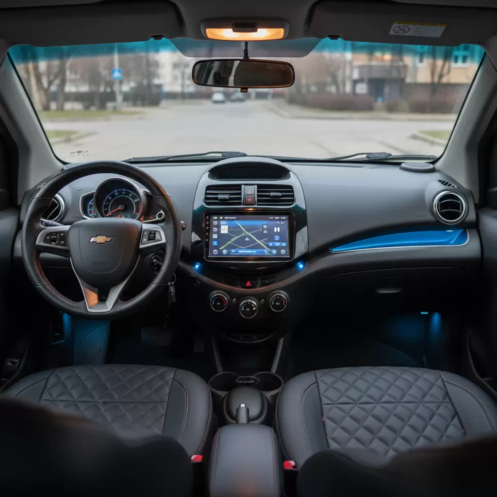 Nội thất Spark đời cũ khá đơn giản dễ dàng nâng cấp các tiện ích cơ bản như màn hình Android